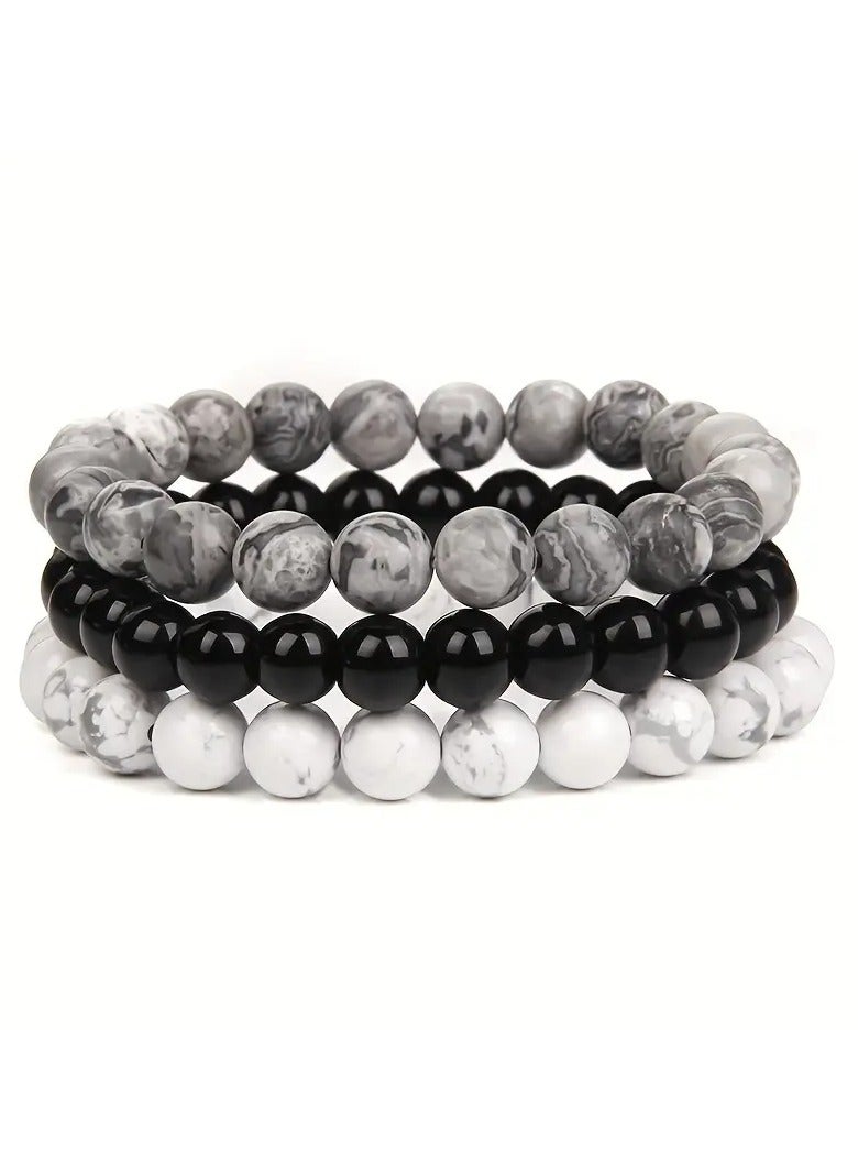 Home Clearance Sale 3pcs Hot Sale 8mm Natural Stone Beads Men's Bracelet, Rose Quartz Agate Stone Combination Bracelet Women's Bracelet - Image 1