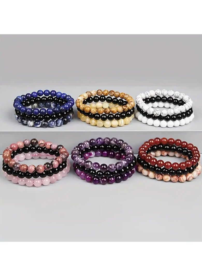 Home Clearance Sale 3pcs Hot Sale 8mm Natural Stone Beads Men's Bracelet, Rose Quartz Agate Stone Combination Bracelet Women's Bracelet - Image 2