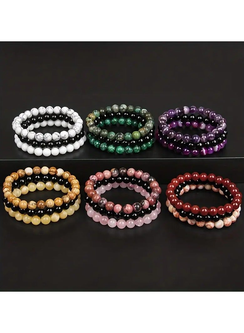Home Clearance Sale 3pcs Hot Sale 8mm Natural Stone Beads Men's Bracelet, Rose Quartz Agate Stone Combination Bracelet Women's Bracelet - Image 5