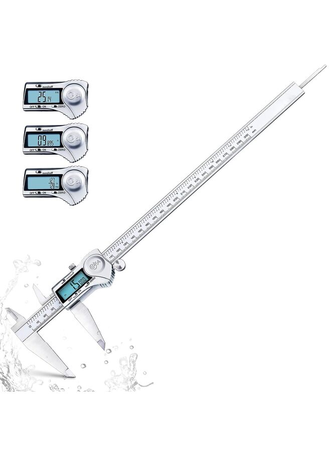 فرجار رقمي، أداة قياس فرجار 12 بوصة من الفولاذ المقاوم للصدأ، تصميم مقاوم للرذاذ IP54، شاشة LCD كبيرة، تحويل سهل من الكسر المتري بالبوصة (الحجم: 300 مم) - Image 1