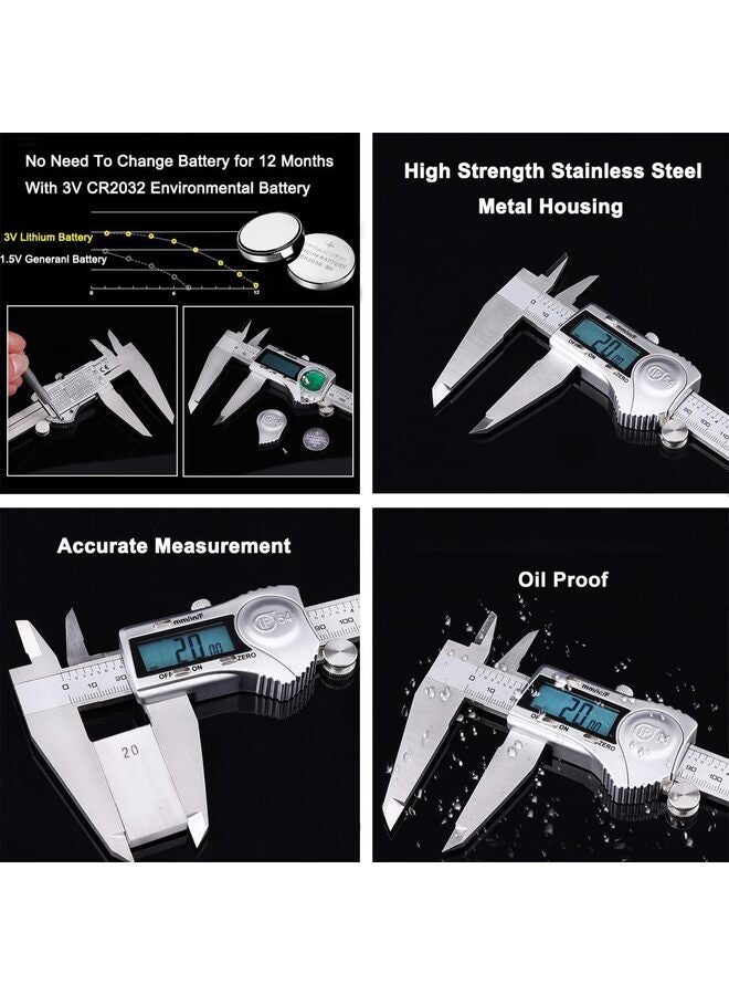 فرجار رقمي، أداة قياس فرجار 12 بوصة من الفولاذ المقاوم للصدأ، تصميم مقاوم للرذاذ IP54، شاشة LCD كبيرة، تحويل سهل من الكسر المتري بالبوصة (الحجم: 300 مم) - Image 5