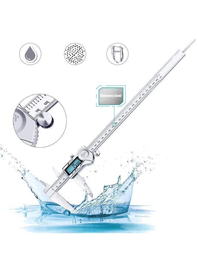 فرجار رقمي، أداة قياس فرجار 12 بوصة من الفولاذ المقاوم للصدأ، تصميم مقاوم للرذاذ IP54، شاشة LCD كبيرة، تحويل سهل من الكسر المتري بالبوصة (الحجم: 300 مم) - Image 4