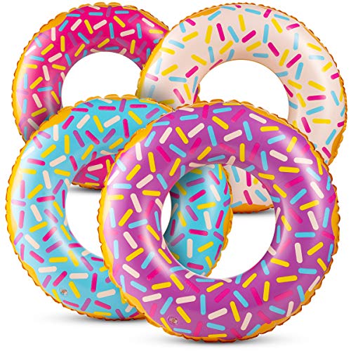 Bedwina Inflatable Donuts - (Pack of 4) 24 Inch Donut Pool Float for Kids Ages 2-6 Pool Tube, Assorted Swim Rings with Sprinkles for Pool Floaties, Party Decorations - Image 5