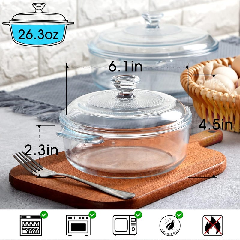 NUTRIUPS Mini Glass Casserole Dish with Lid Oven Safe Covered Round Casserole Dish 6" Glass Microwave Bowls With Lid Casserole Cookware (26oz-Mini) - Image 2