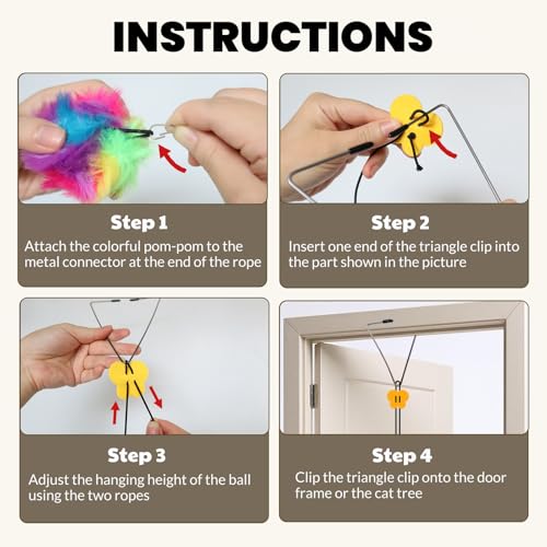Fokauiwo Interactive Cat Toys for Indoor Cats, Self-Play Hanging Door Toy for Kitten, Adjustable Height Exercise Bell Ball to Keep Kittens Active - Image 5
