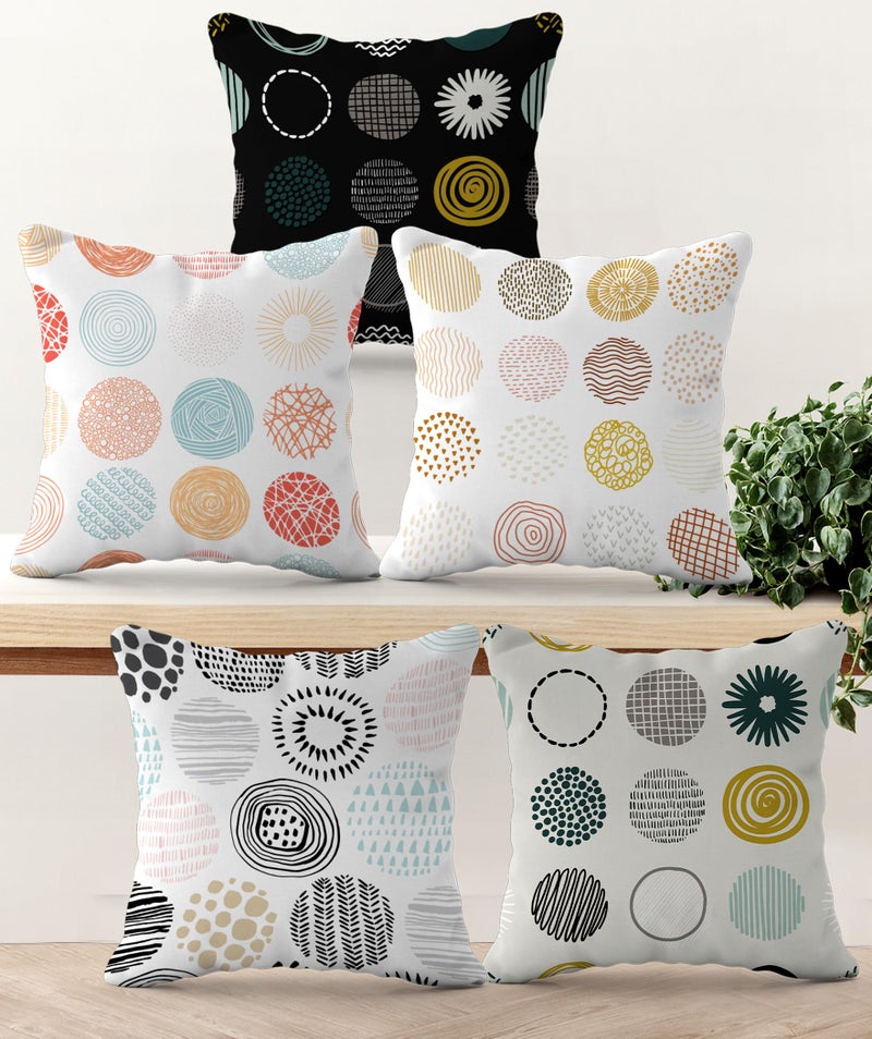 HOOPY Canvas Set of 5 Designer Decorative Throw Pillow/Cushion Covers (16 Inch X 16 Inch) 100 TC,Multicolor - Image 1