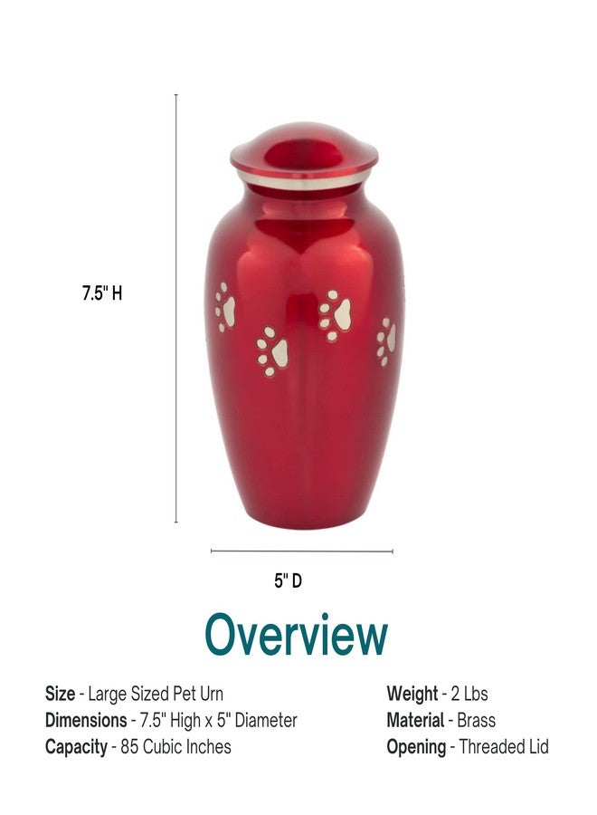Silverlight Urns Red with Silver Paw Prints Large Pet Cremation Urn for Ashes, Brass, Red Pet Urn, Dog Urn, Cat Urn, Large Sized Pet Urn, 7 Inches High - Image 5