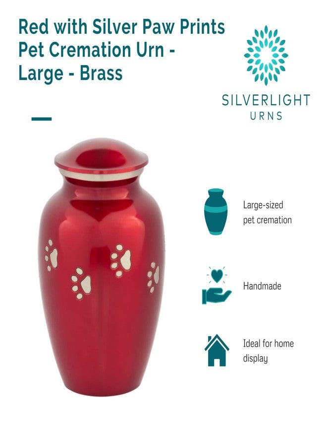 Silverlight Urns Red with Silver Paw Prints Large Pet Cremation Urn for Ashes, Brass, Red Pet Urn, Dog Urn, Cat Urn, Large Sized Pet Urn, 7 Inches High - Image 4
