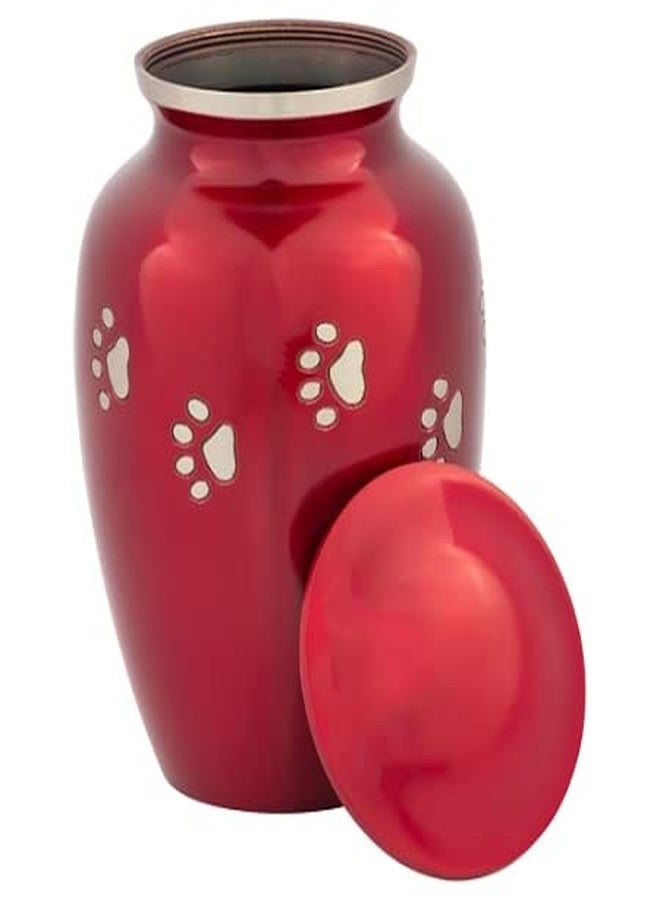 Silverlight Urns Red with Silver Paw Prints Large Pet Cremation Urn for Ashes, Brass, Red Pet Urn, Dog Urn, Cat Urn, Large Sized Pet Urn, 7 Inches High - Image 2