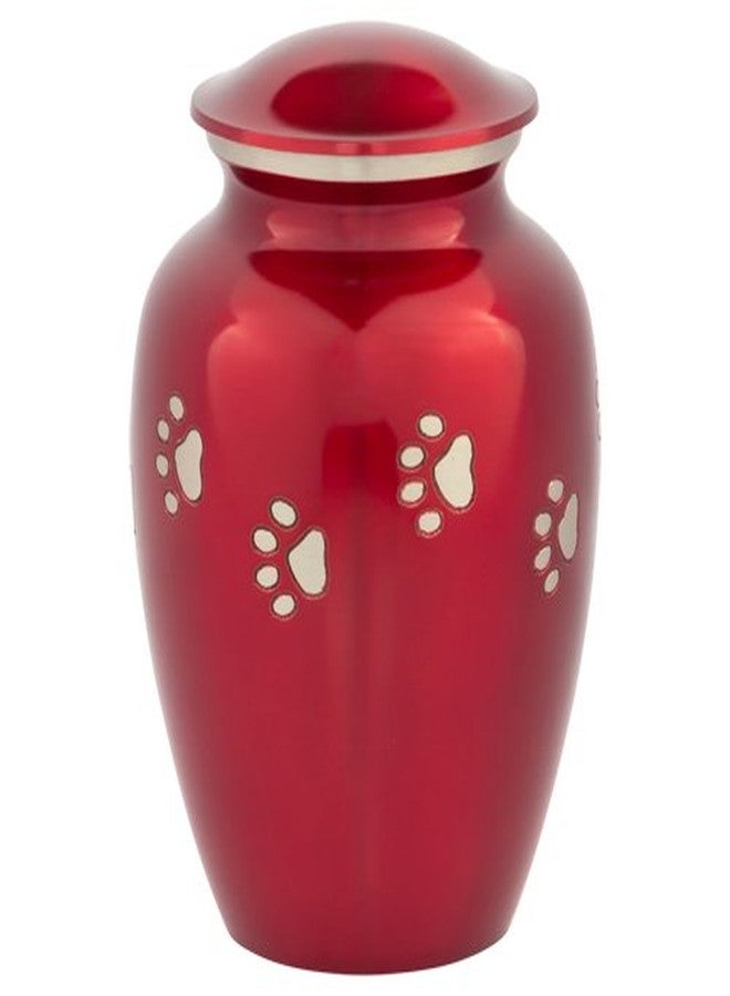 Silverlight Urns Red with Silver Paw Prints Large Pet Cremation Urn for Ashes, Brass, Red Pet Urn, Dog Urn, Cat Urn, Large Sized Pet Urn, 7 Inches High - Image 1