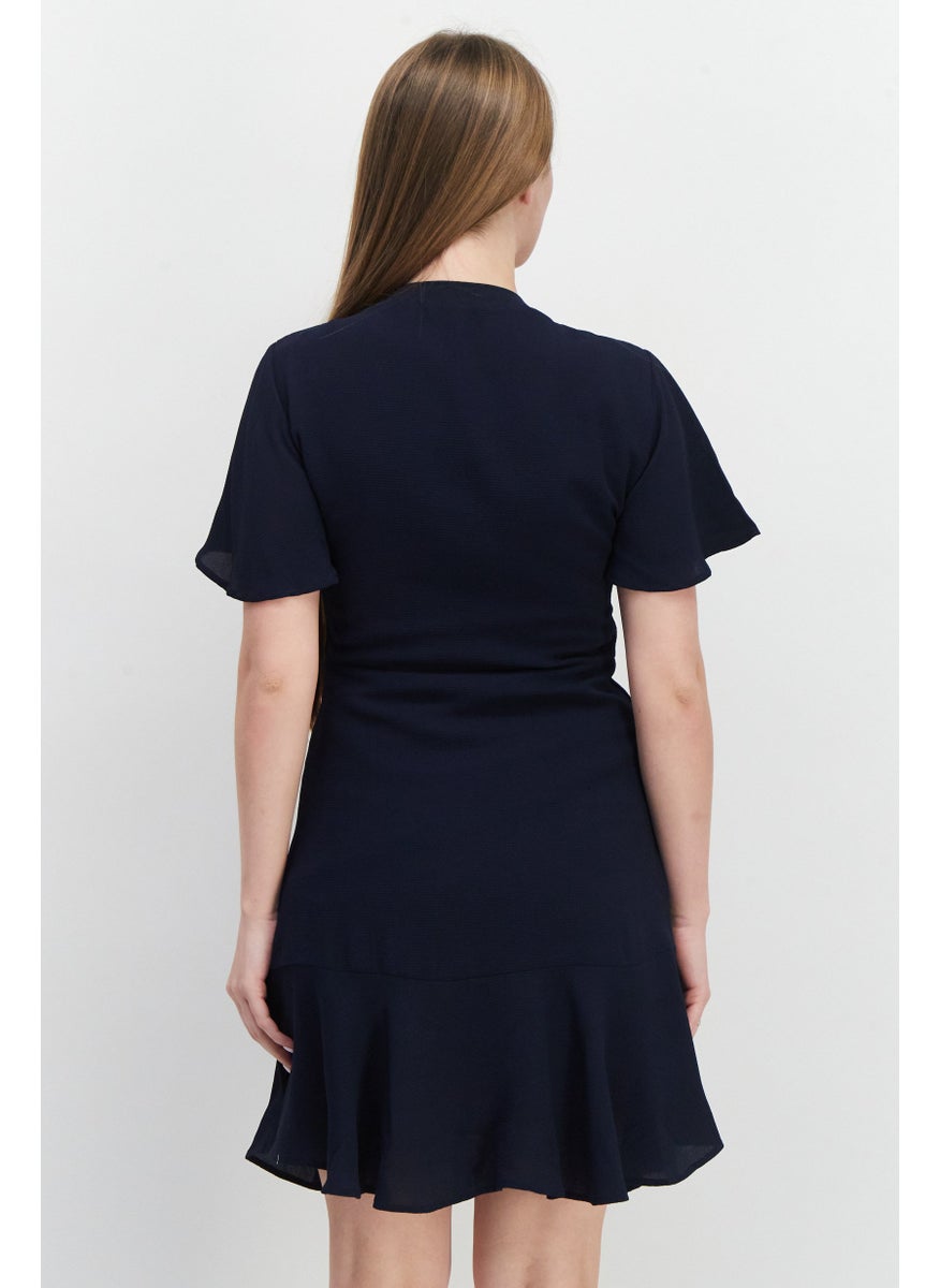Pepe Jeans - Women V-Neck Long Sleeves Mini Dress, Navy - Image 1