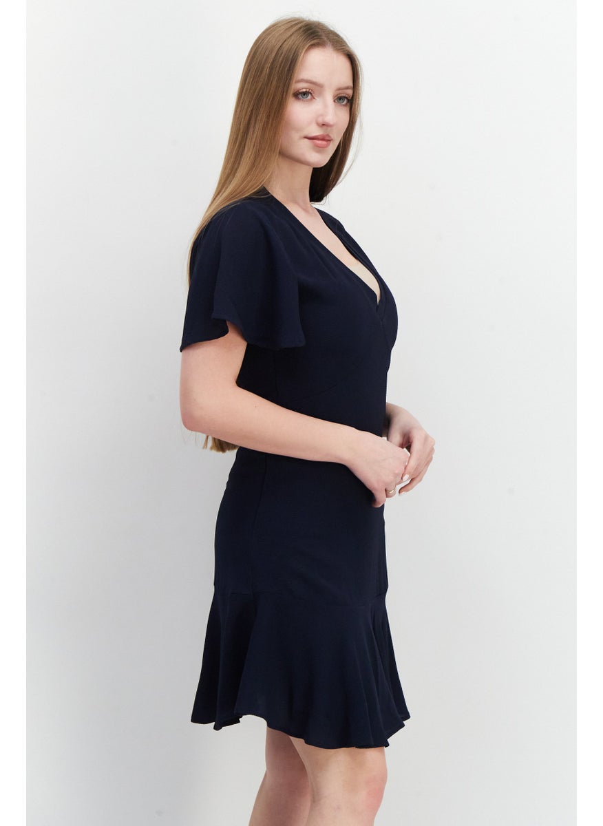 Pepe Jeans - Women V-Neck Long Sleeves Mini Dress, Navy - Image 1