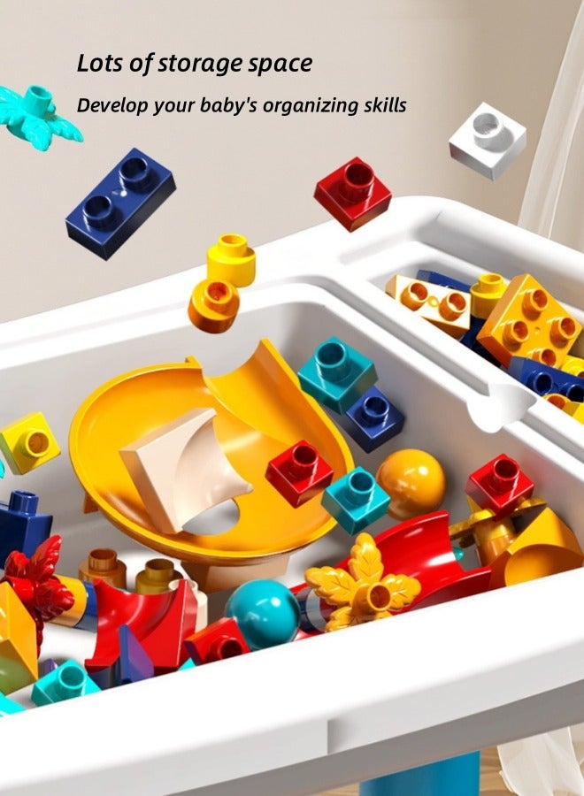 Building Blocks Table,Toddlers Activity Table,5-in-1 Multi Activity Play Table Set with Storage Includes 1 Chair and 108 Pieces Compatible Large Bricks Building Blocks for Kids Ages 2 and Up - Image 4