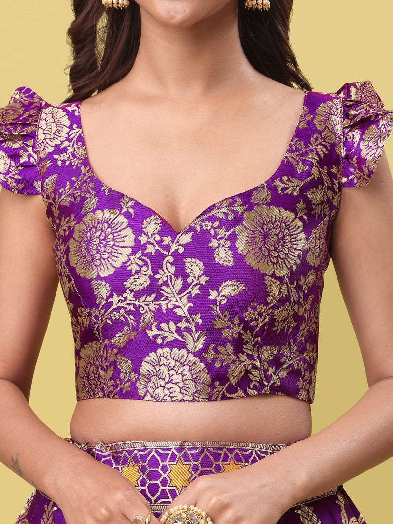 PURVAJA Women's Jacquard Semi-Stitched Lehenga choli (Lotus-Wine_Wine_Free Size) - Image 5