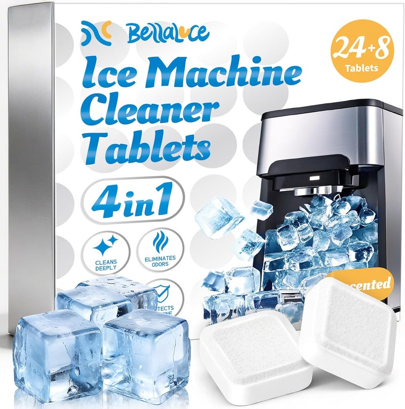 Bellaluce Ice Maker Cleaner Descaler Tablets (32 Pack) – Nickel-Safe Countertop Portable Commercial Ice Machine Cleaning – Remove Hard Water Buildup, Odor-Free, Crystal Clear Ice - Image 1