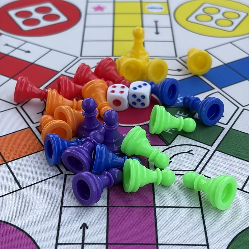 Yellow White Two Piece 6 Player Ludo Flying Rubber Board Game Set With 24 Colored Pieces And 2 Dice - Image 5