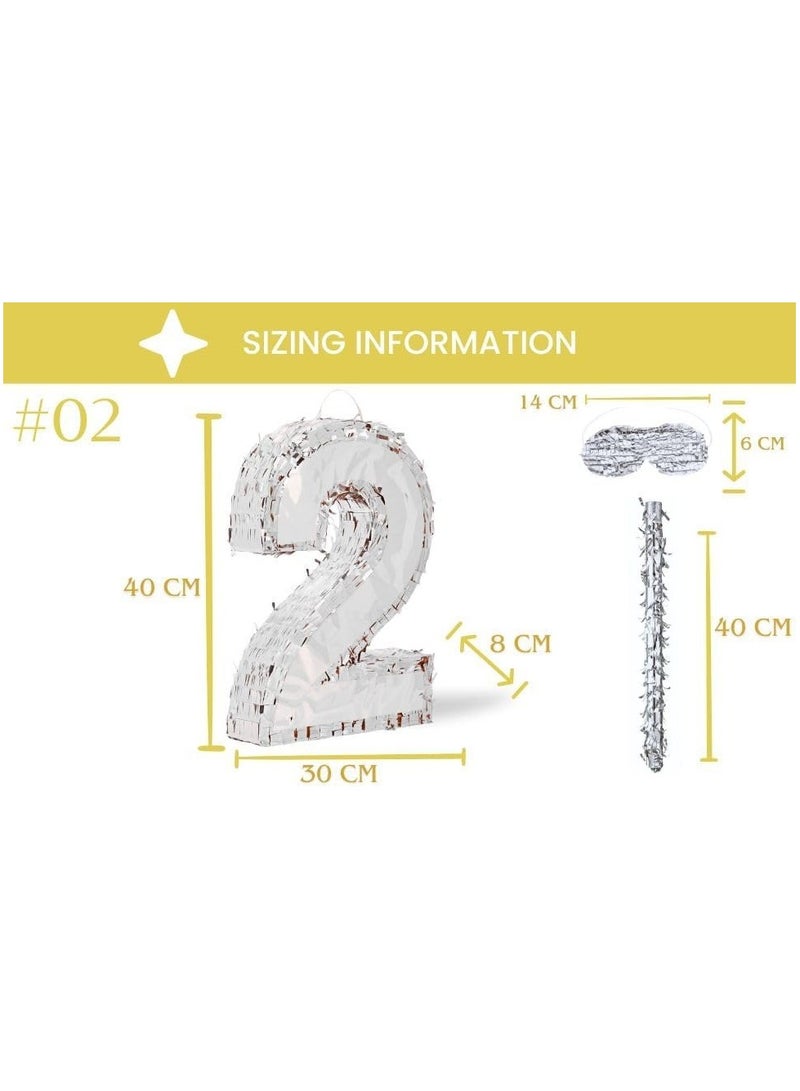 جولد إيدج زينة بينياتا عيد الميلاد بأرقام 42×30×8 سم، بينياتا من رقائق فضية مع عصا معصوبة العينين، قصاصات ورقية لحفلات أعياد الميلاد للأولاد والبنات، واحتفالات الذكرى السنوية، ولوازم الحفلات (الرقم 2) - Image 3