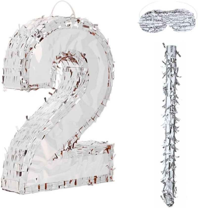 جولد إيدج زينة بينياتا عيد الميلاد بأرقام 42×30×8 سم، بينياتا من رقائق فضية مع عصا معصوبة العينين، قصاصات ورقية لحفلات أعياد الميلاد للأولاد والبنات، واحتفالات الذكرى السنوية، ولوازم الحفلات (الرقم 2) - Image 2