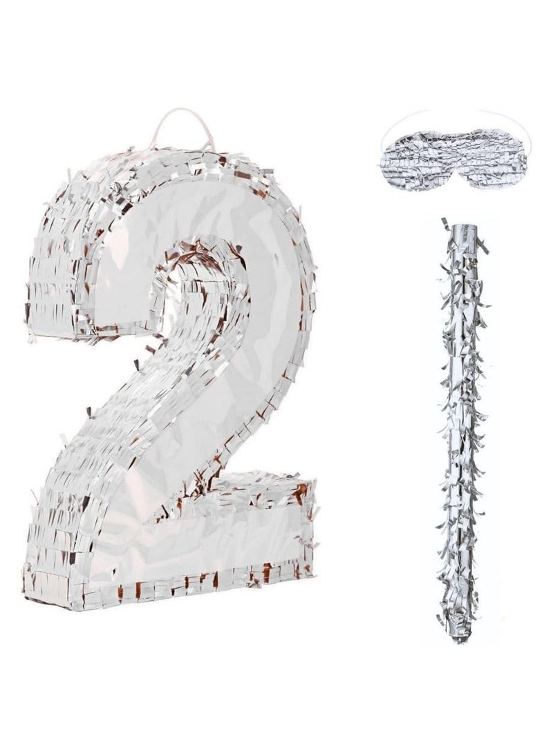 جولد إيدج زينة بينياتا عيد الميلاد بأرقام 42×30×8 سم، بينياتا من رقائق فضية مع عصا معصوبة العينين، قصاصات ورقية لحفلات أعياد الميلاد للأولاد والبنات، واحتفالات الذكرى السنوية، ولوازم الحفلات (الرقم 2) - Image 1