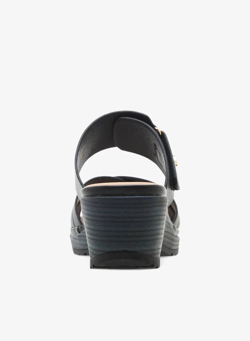 Flora Bella By Shoexpress BLACK Flora Bella Textured Cross Strap Sandals With Wedge Heels for Women | Best Price UAE