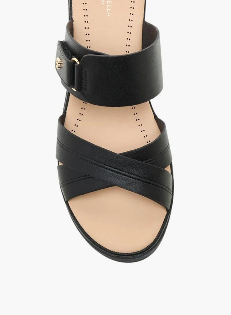 Flora Bella By Shoexpress BLACK Flora Bella Textured Cross Strap Sandals With Wedge Heels for Women | Best Price UAE