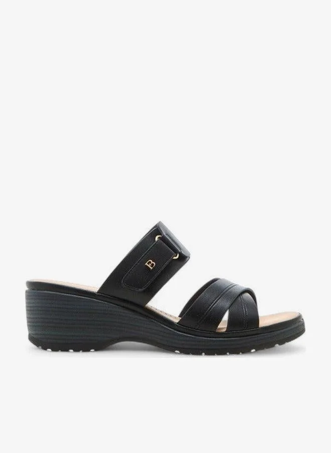 Flora Bella By Shoexpress BLACK Flora Bella Textured Cross Strap Sandals With Wedge Heels for Women | Best Price UAE