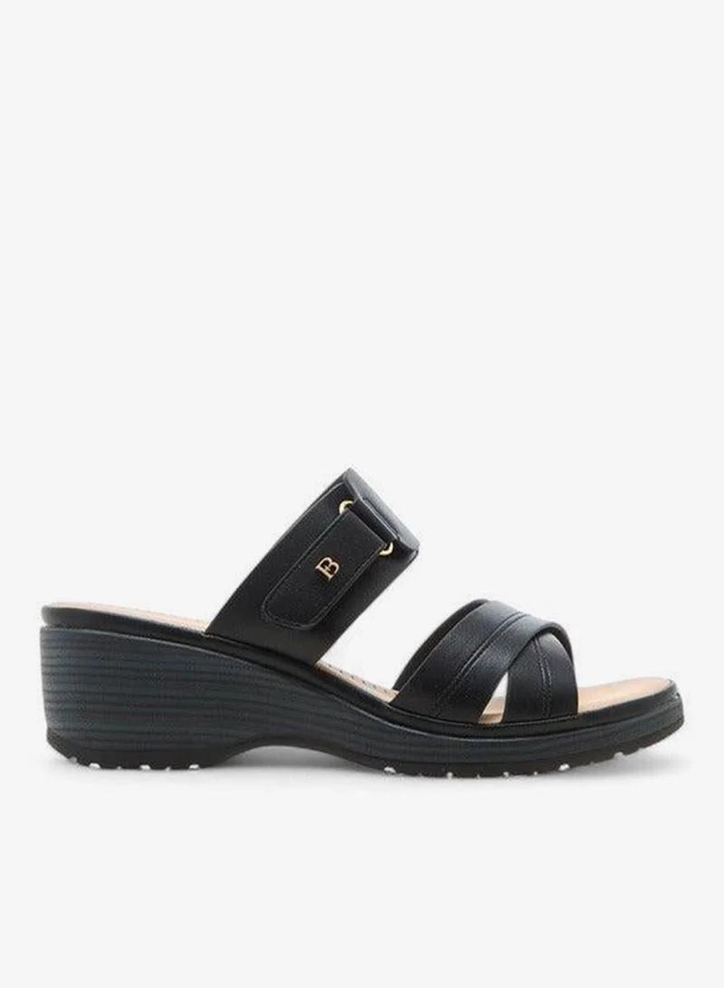 Flora Bella By Shoexpress BLACK Flora Bella Textured Cross Strap Sandals With Wedge Heels for Women | Best Price UAE