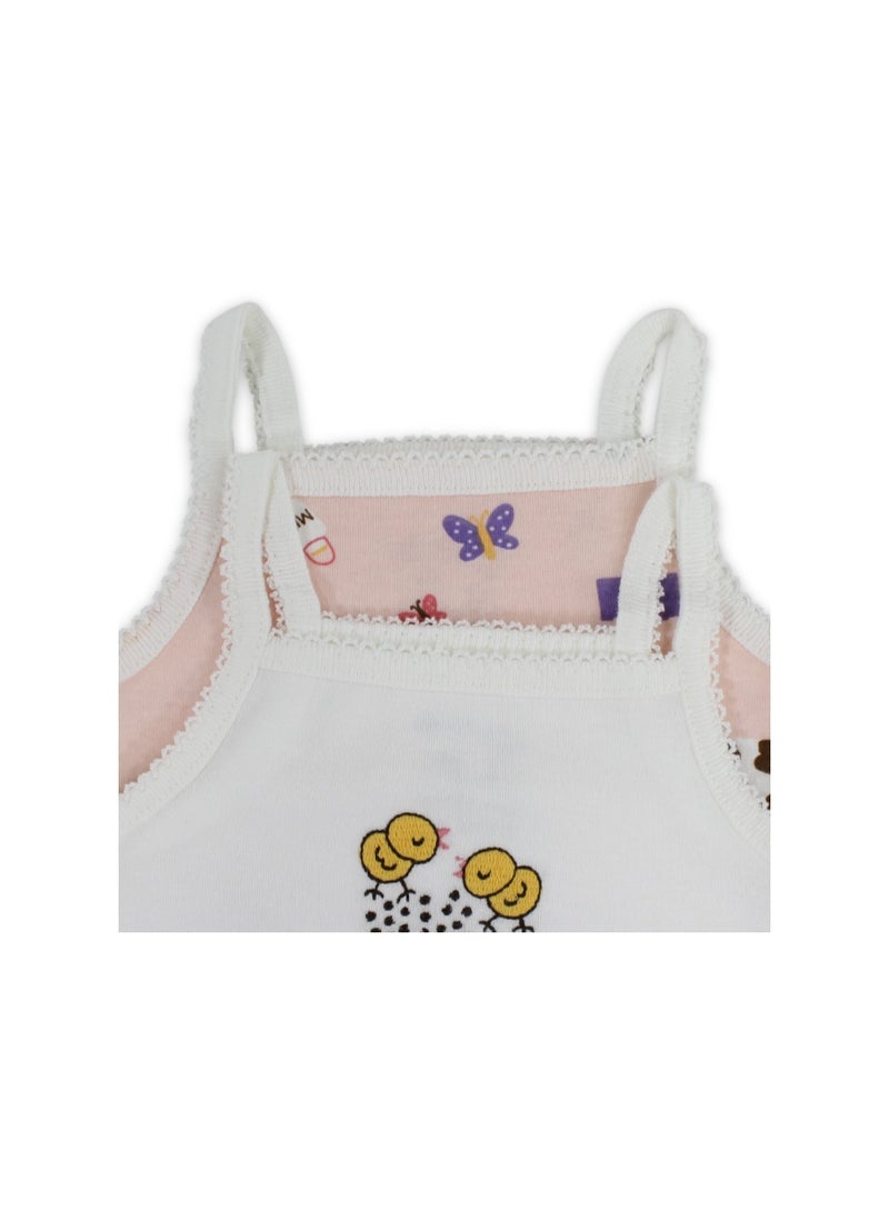 El Sayaad Baby Girls Cotton Sleeveless Bodysuit – Salmon & Off-White with Farm Animals Print - Image 3