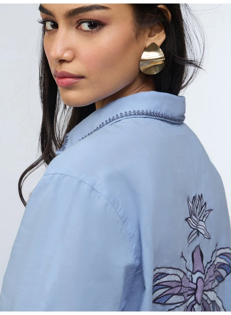 The Souled Store  The Souled Store Natureverse: Wild Spirit Women and Girls Full Sleeves Collared Embroidered Cotton Linen Oversized Fit Lightweight Summer-Ready Shirt for Casual Streetwear  | Best Price UAE
