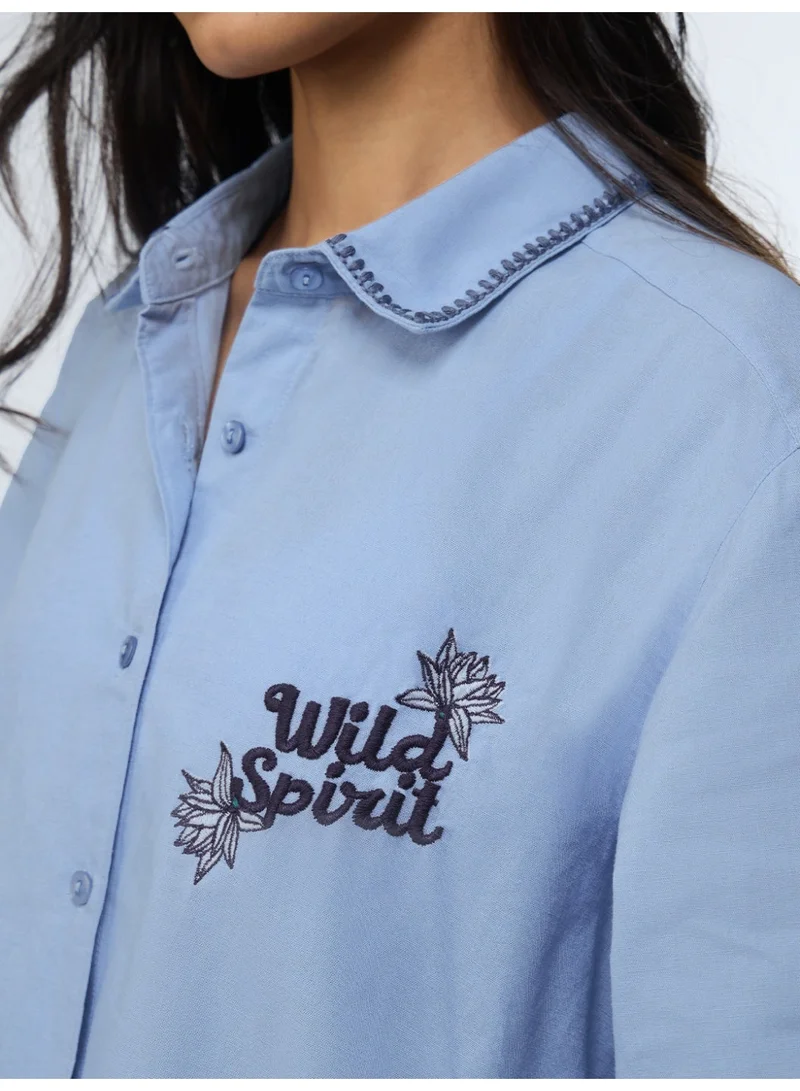 The Souled Store  The Souled Store Natureverse: Wild Spirit Women and Girls Full Sleeves Collared Embroidered Cotton Linen Oversized Fit Lightweight Summer-Ready Shirt for Casual Streetwear  | Best Price UAE