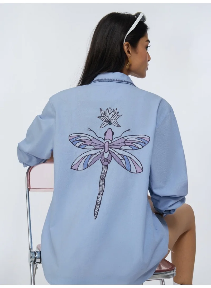 The Souled Store The Souled Store Natureverse: Wild Spirit Women and Girls Full Sleeves Collared Embroidered Cotton Linen Oversized Fit Lightweight Summer-Ready Shirt for Casual Streetwear