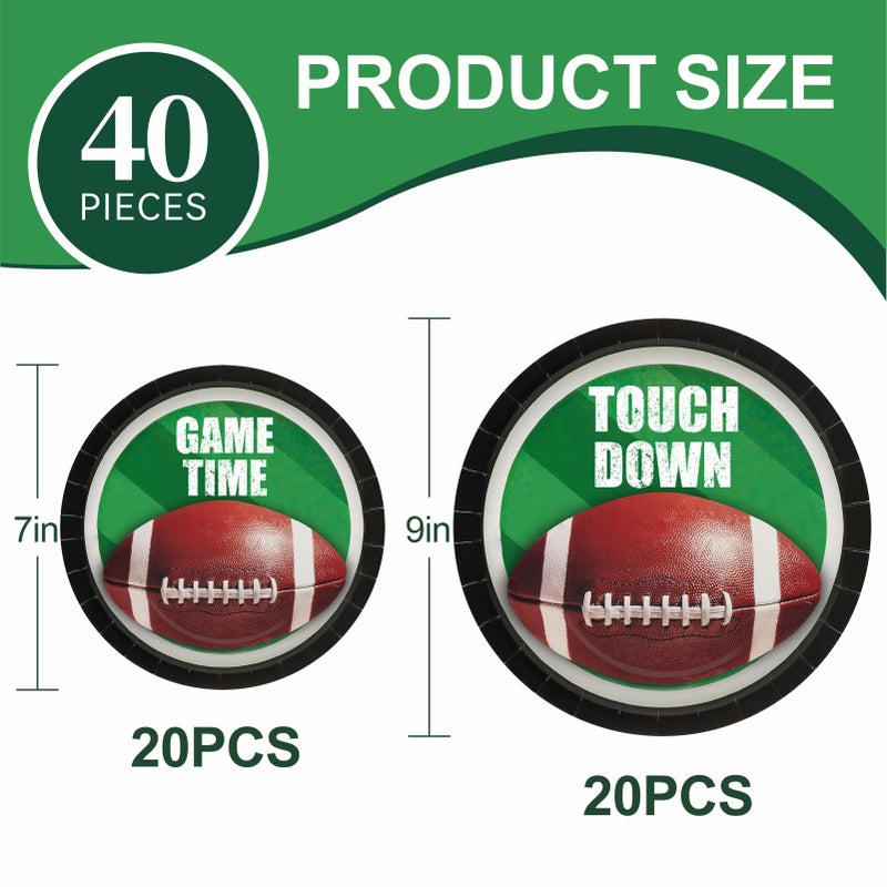 Aixuler 40pcs Football Party Paper Plates Set Disposable Sports Party Food Dinner Dessert Plate Birthday Tableware Decorations Favors, Including 20pcs 9" and 20pcs 7" Plates for Football Theme Plate - Image 2