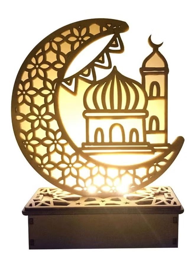 Ramadan Eid Mubarak LED Decorations, Moon Star Muslim Lights, Islam Church Wooden Moonlight Lamp for Eid al-Fitr Party Decoration Light Friends Believers Gifts