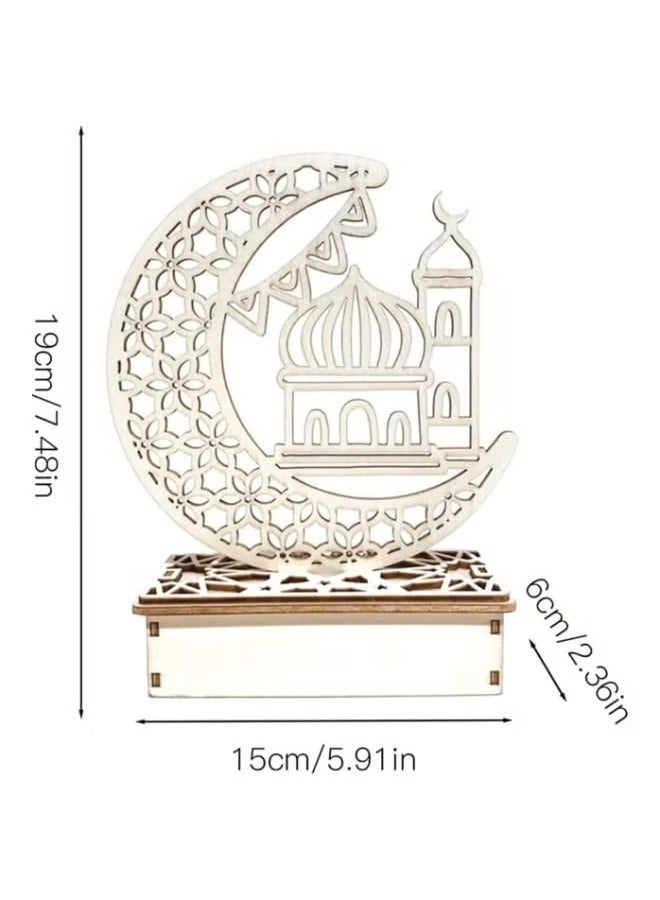 Ramadan Eid Mubarak LED Decorations, Moon Star Muslim Lights, Islam Church Wooden Moonlight Lamp for Eid al-Fitr Party Decoration Light Friends Believers Gifts