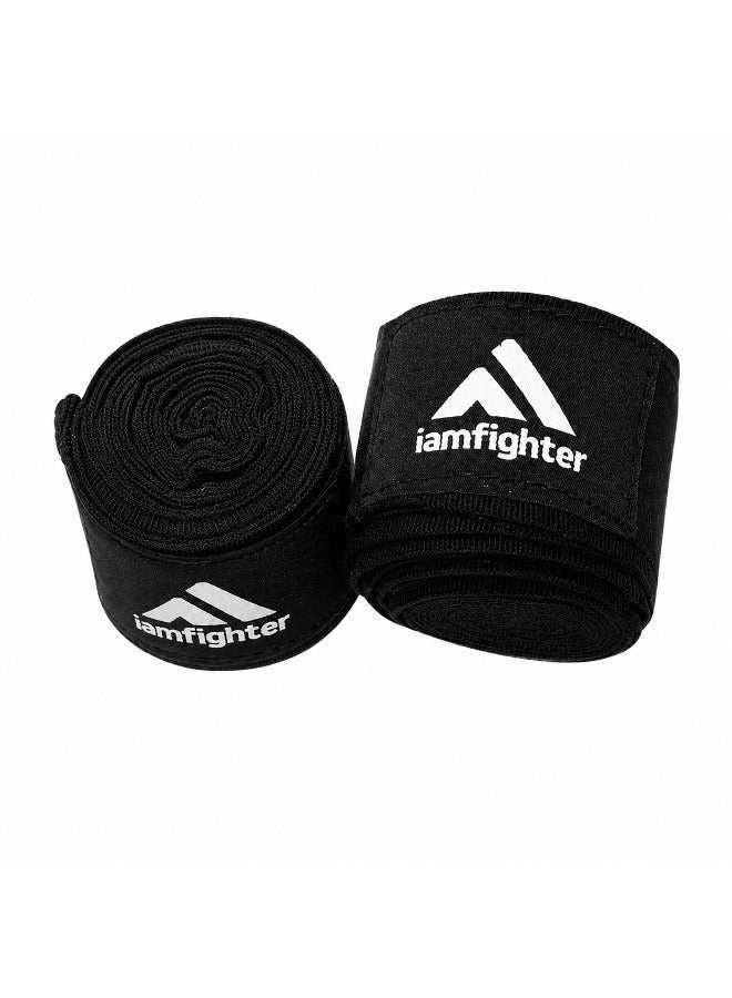 IAMFIGHTER Professional Boxing Hand Wraps – Elastic Wrist Support Bandages for MMA, Boxing, Kickboxing & Gym Training (Black) - Image 1