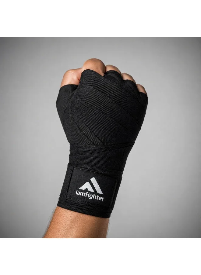 Iamfighter IAMFIGHTER Professional Boxing Hand Wraps – Elastic Wrist Support Bandages for MMA, Boxing, Kickboxing & Gym Training (Black)