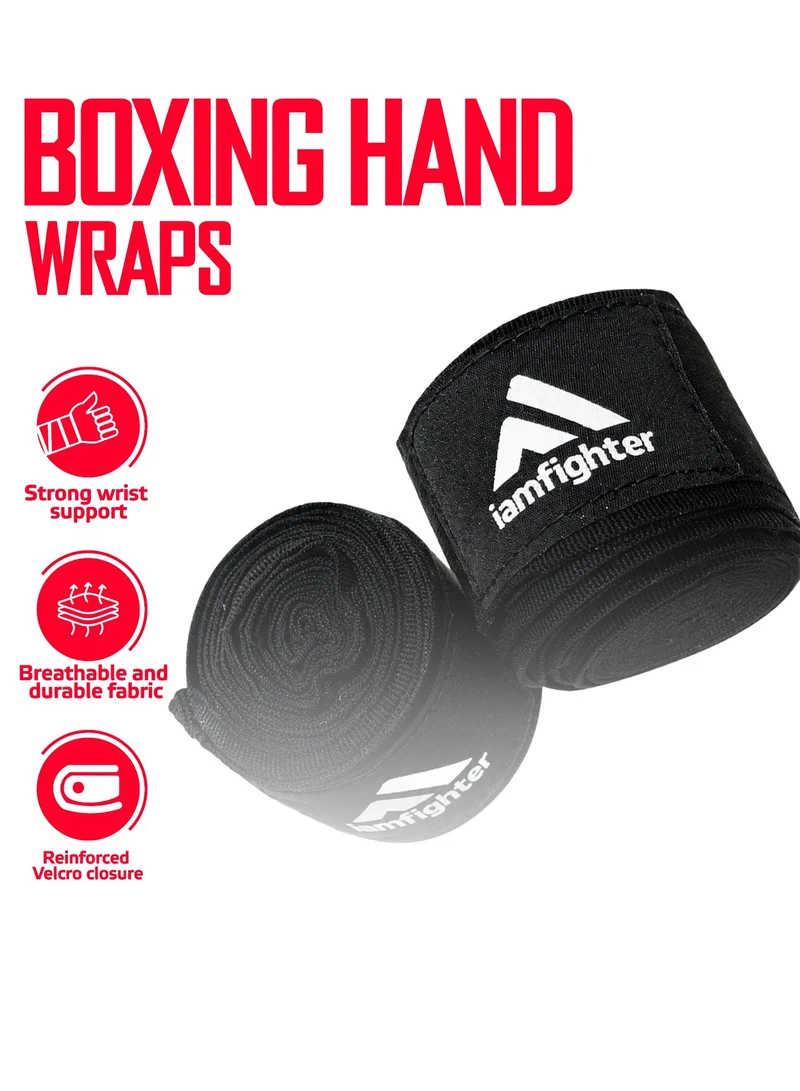 Iamfighter IAMFIGHTER Professional Boxing Hand Wraps – Elastic Wrist Support Bandages for MMA, Boxing, Kickboxing & Gym Training (Black)