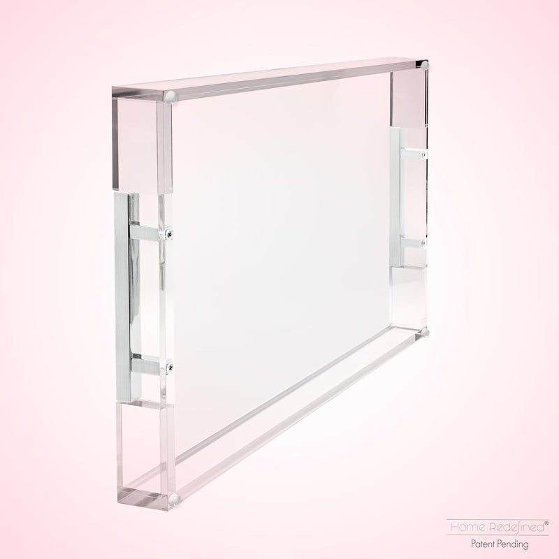 Home Redefined Modern 16x12 Rectangle Acrylic Lucite Plastic Decorative Serving Tray with Silver Stainless Steel Metal Handles for Home Decor Ottoman Coffee Table Food Fruits Lap Vanity Perfume by Home Redefined - Image 5