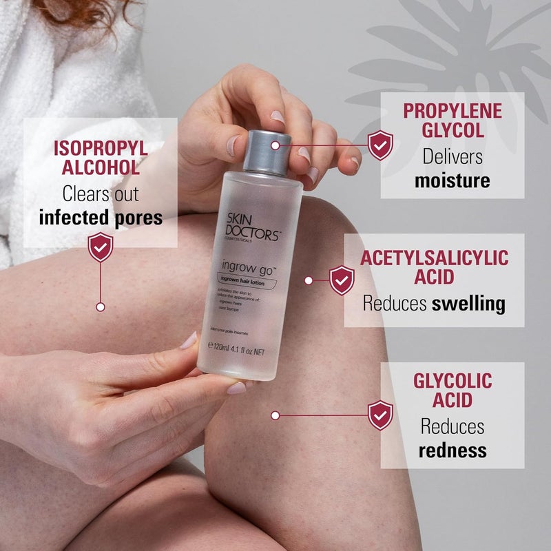 Skin Doctors لوسيون سكين دكتورز إنغرو غو لعلاج الشعر الناشئ يقلل من حروق الحلاقة والنتوءات أستخدمه على الساقين ومنطقة البيكيني وتحت الإبط والوجه 120 مل - Image 3