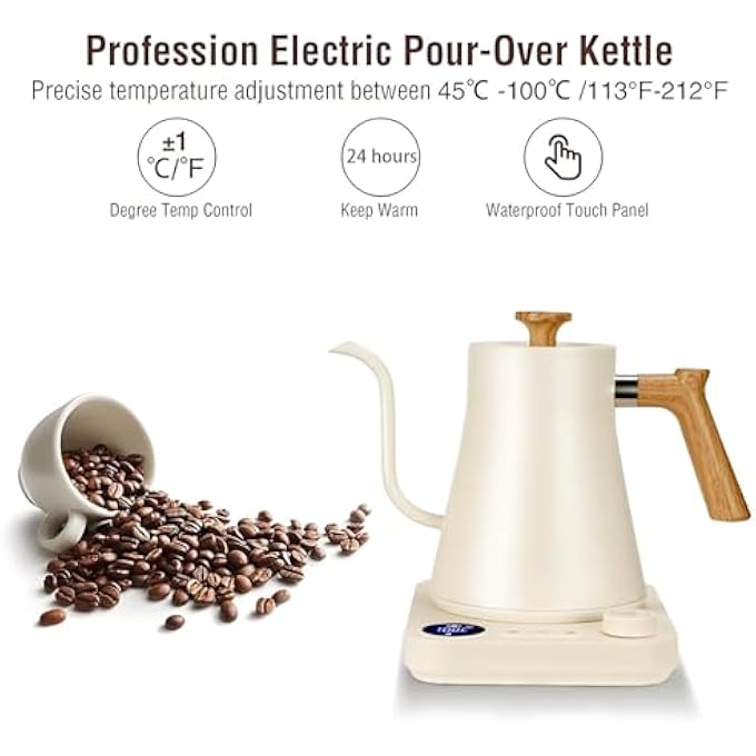 كاست ويف غلاية كهربائية ذات عنق إوزة سعة 9 لتر لصب القهوة والشاي، تسخين سريع، شاشة رقمية داخلية من الفولاذ المقاوم للصدأ، تحكم في درجة الحرارة، مؤقت قابل للتعديل، إيقاف تلقائي، لاسلكية، خالية من مادة BPA، بيضاء - Image 2