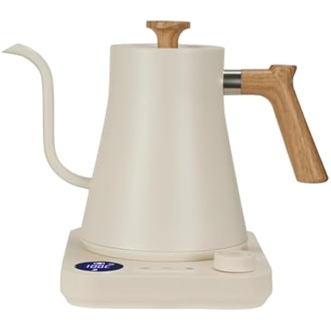 كاست ويف غلاية كهربائية ذات عنق إوزة سعة 9 لتر لصب القهوة والشاي، تسخين سريع، شاشة رقمية داخلية من الفولاذ المقاوم للصدأ، تحكم في درجة الحرارة، مؤقت قابل للتعديل، إيقاف تلقائي، لاسلكية، خالية من مادة BPA، بيضاء - Image 1