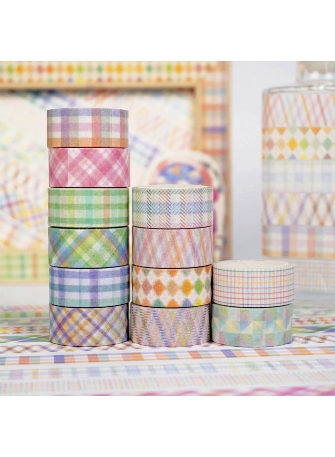 YUBX Basic Grid Washi Tape Set 12 Rolls Plaid Decorative Masking Tapes for Arts, DIY Crafts, Journals, Planners, Scrapbook, Wrapping (Colored) - Image 4