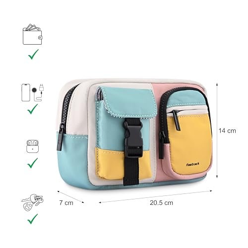 Fastrack Colorblock Nylon Waist Bag for Men & Women | Stylish Travel Fanny Pack | Adjustable Waist Strap | Multiple Zippered Compartments | Lightweight & Durable Casual Bag - Image 4