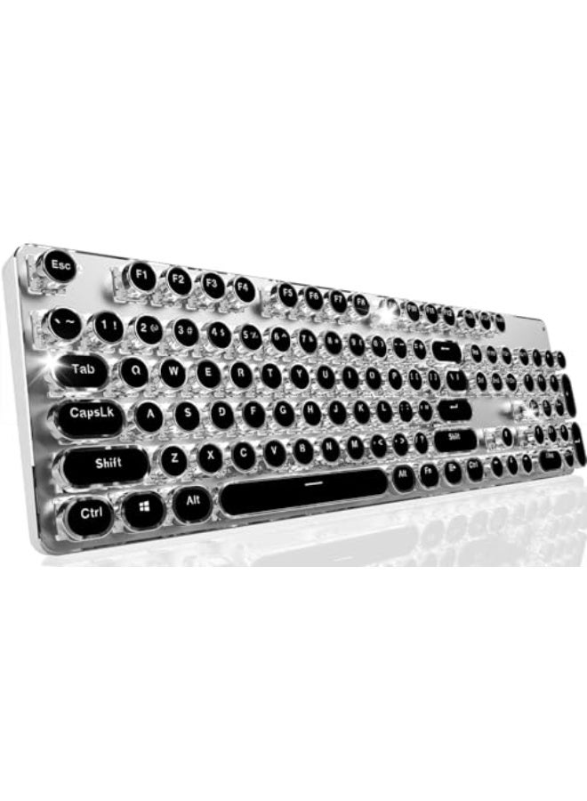 EWEADN TK950 Typewriter Keyboard Wireless Mechanical Keyboard, 104 Keys Aesthetic Typewriter Keyboards with White Backlit, Anti-Ghosting, Blue Switch Bluetooth/2.4GHz/Wired Cute keyboards-Black - Image 1