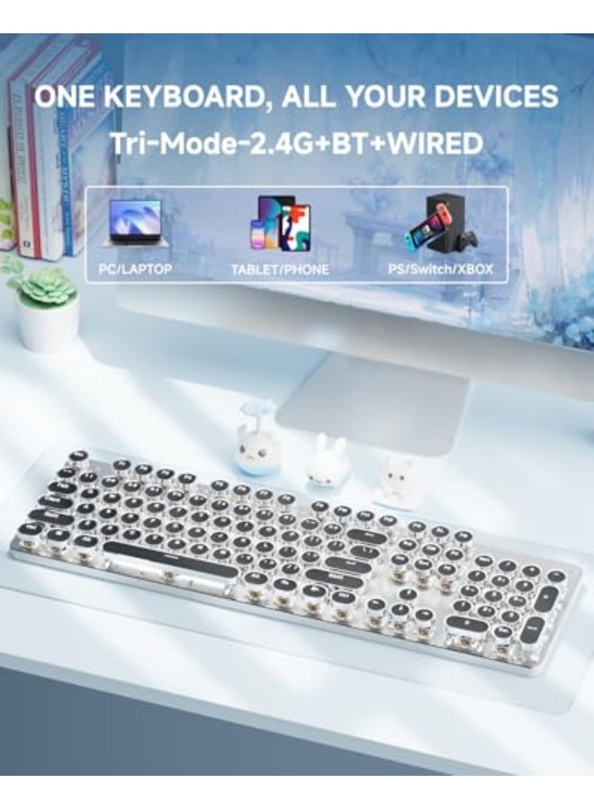 EWEADN TK950 Typewriter Keyboard Wireless Mechanical Keyboard, 104 Keys Aesthetic Typewriter Keyboards with White Backlit, Anti-Ghosting, Blue Switch Bluetooth/2.4GHz/Wired Cute keyboards-Black - Image 3