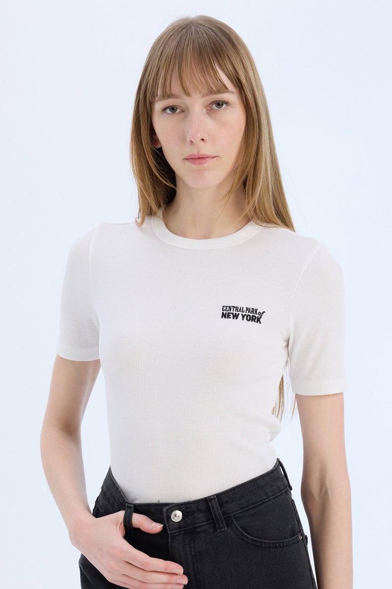 DeFacto Woman Slim Fit Crew Neck Printed Casual T-Shirt - Image 1
