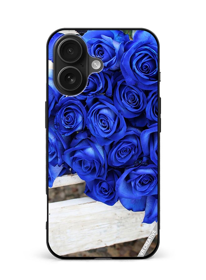 VR CREATIVE Protective Case Cover For Apple iPhone 16 Blue Flower Design Multicolour