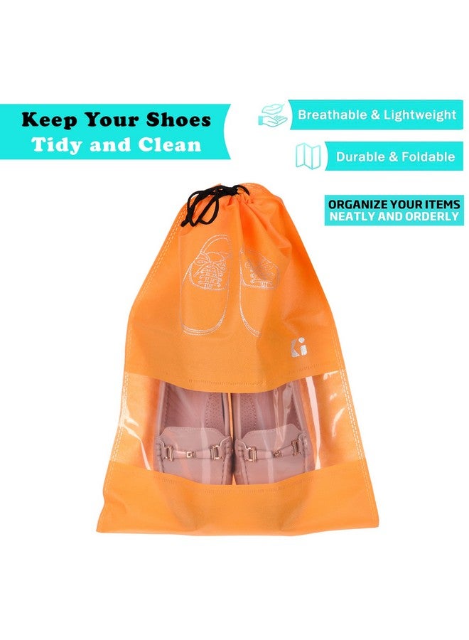 Kuber Industries Kuber Industries Pack of 24 Shoe Bags | Shoe Bags for Travel | Non-Woven Shoe Storage Bags | Storage Organizers Set | Shoe Cover with Transparent Window | Shoe Dori Cover | Orange & Coffee - Image 2