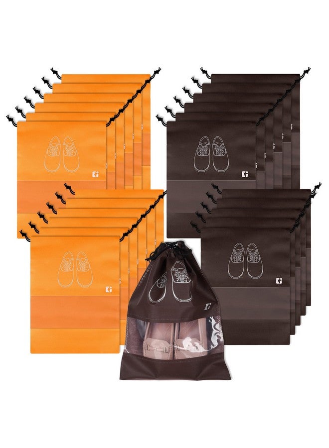 Kuber Industries Kuber Industries Pack of 24 Shoe Bags | Shoe Bags for Travel | Non-Woven Shoe Storage Bags | Storage Organizers Set | Shoe Cover with Transparent Window | Shoe Dori Cover | Orange & Coffee - Image 1