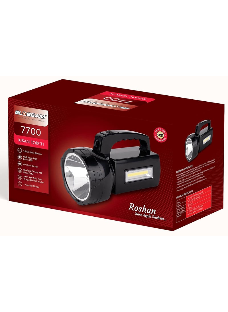 GLOBEAM GLOBEAM Kisan 7700 ABS Plastic Rechargeable Torch with Long Range Focus Light and Long Hours Back  - Image 3